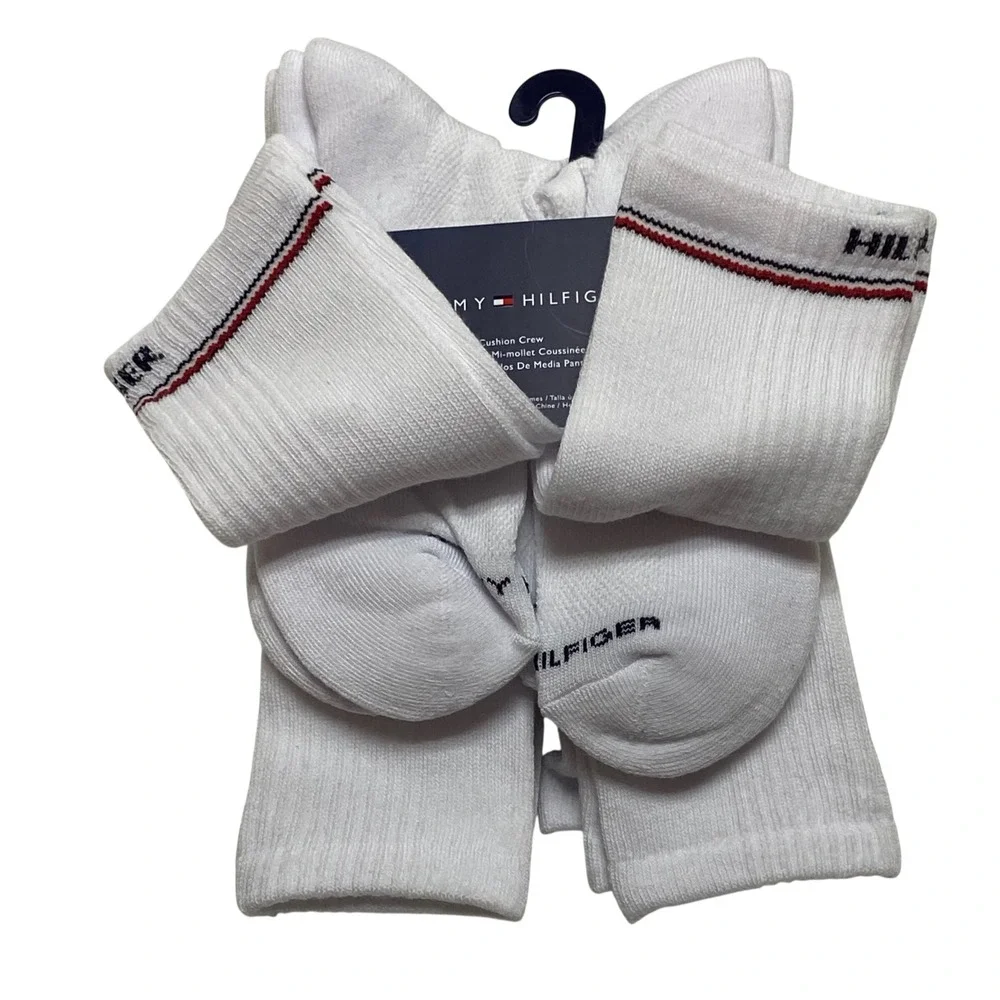 Tommy Hilfiger‎ Mens 5 Pack Cushion Crew Socks White Athletic Ribbed NWT